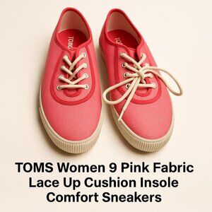 TOMS Women 9 Pink Fabric Lace Up Cushion Insole Comfort Sneakers, Tennis Shoes